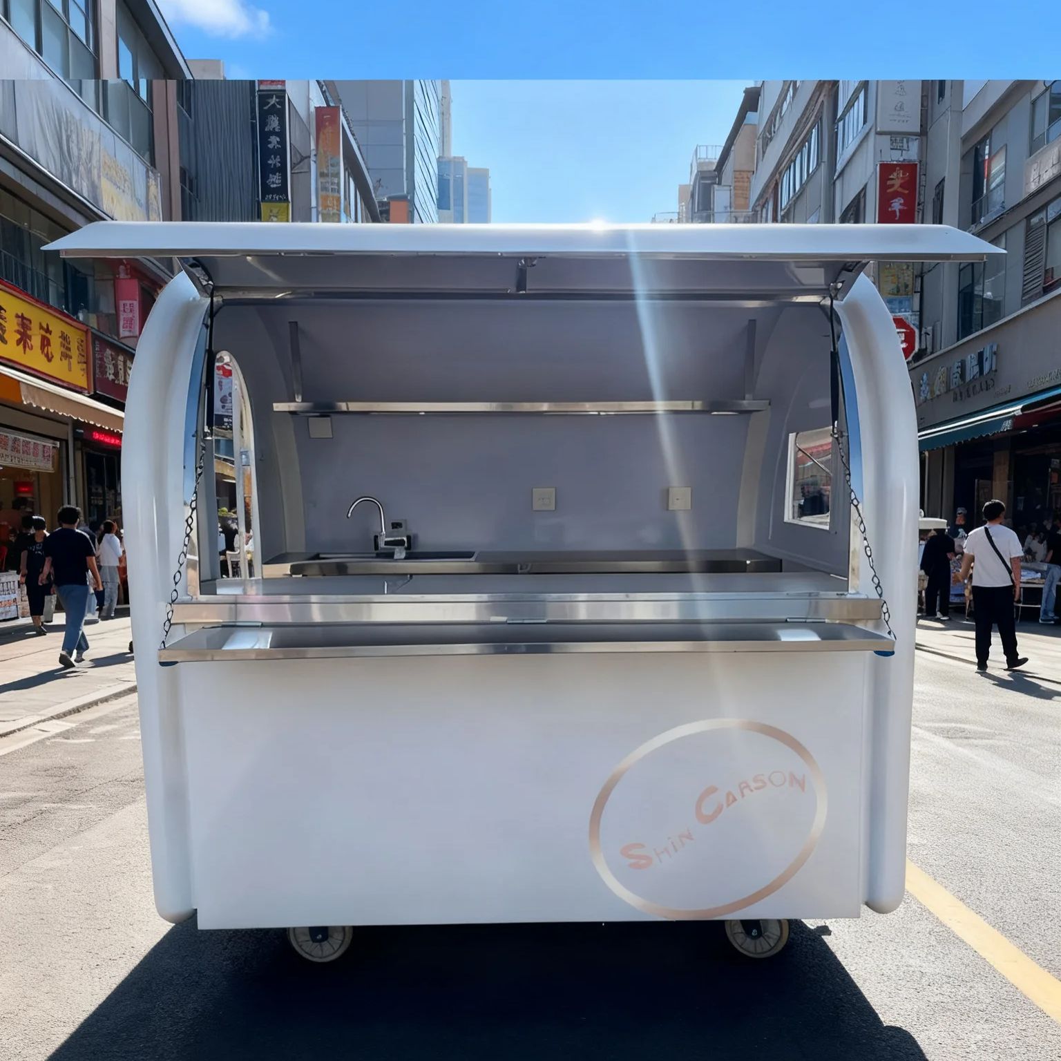 Food Snacks Business - عربة الوجبات الخفيفة المتنقلة المستديرة لمقطورة